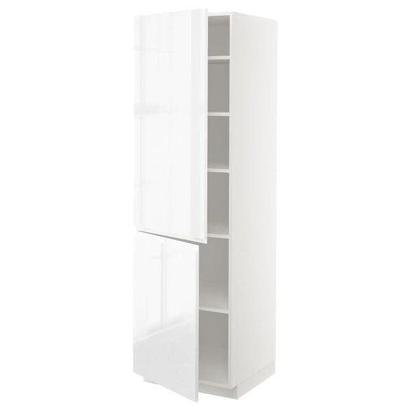 METOD - High cabinet with shelves/2 doors, white/Voxtorp high-gloss/white, 60x60x200 cm - best price from Maltashopper.com 79467284