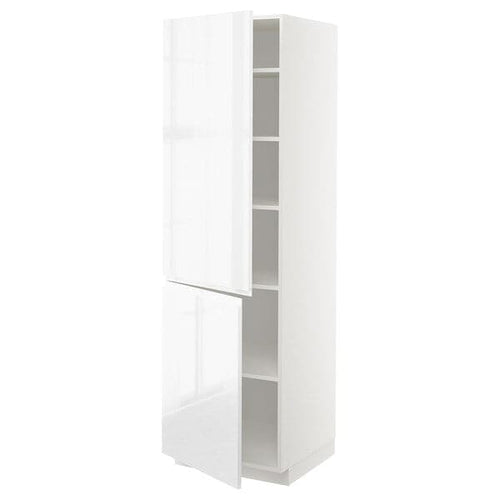 METOD high cabinet with shelves/2 doors, white/Voxtorp high-gloss/white, 60x60x200 cm