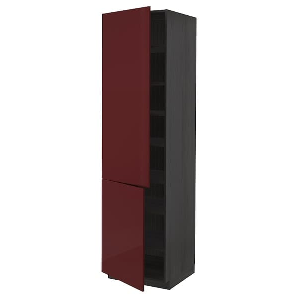 METOD - High cabinet with shelves/2 doors, black Kallarp/high-gloss dark red-brown, 60x60x220 cm - best price from Maltashopper.com 69455837