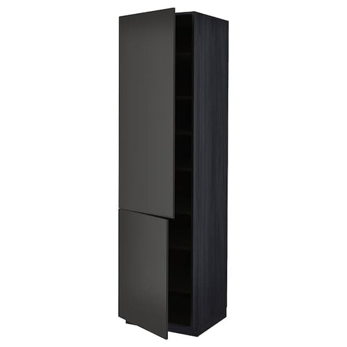 METOD - High cabinet with shelves/2 doors, black/Nickebo matt anthracite, 60x60x220 cm