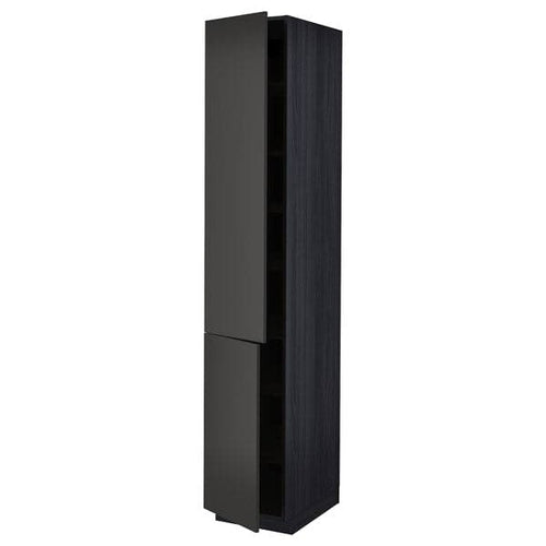 METOD - High cabinet with shelves/2 doors, black/Nickebo matt anthracite, 40x60x220 cm