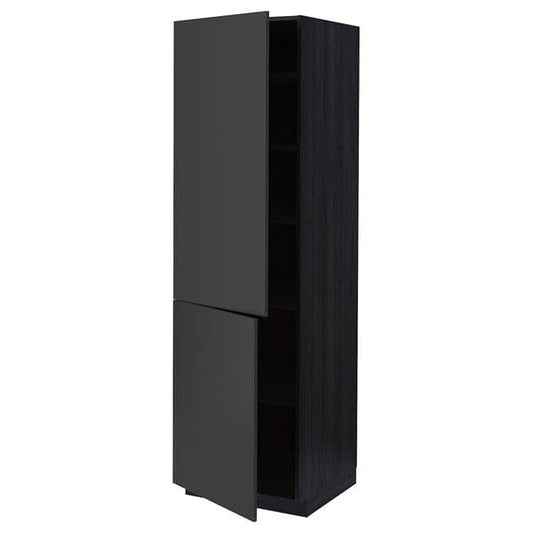METOD - High cabinet with shelves/2 doors, black/Nickebo matt anthracite, 60x60x200 cm - best price from Maltashopper.com 59499120