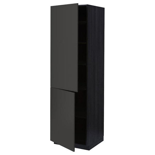 METOD - High cabinet with shelves/2 doors, black/Nickebo matt anthracite, 60x60x200 cm