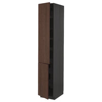 METOD - High cabinet with shelves/2 doors, black/Sinarp brown, 40x60x220 cm - best price from Maltashopper.com 99457024