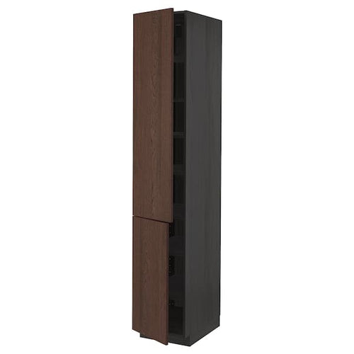 METOD - High cabinet with shelves/2 doors, black/Sinarp brown, 40x60x220 cm