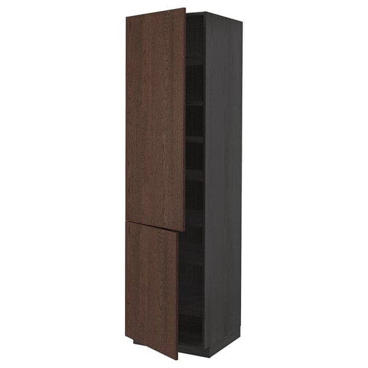 Ikea METOD - High cabinet with shelves/2 doors, black/Sinarp brown, 60x60x220 cm