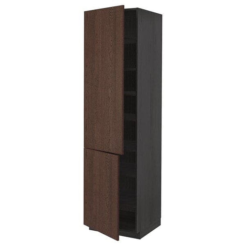 METOD - High cabinet with shelves/2 doors, black/Sinarp brown, 60x60x220 cm