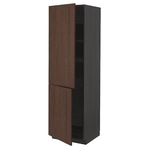 METOD - High cabinet with shelves/2 doors, black/Sinarp brown, 60x60x200 cm