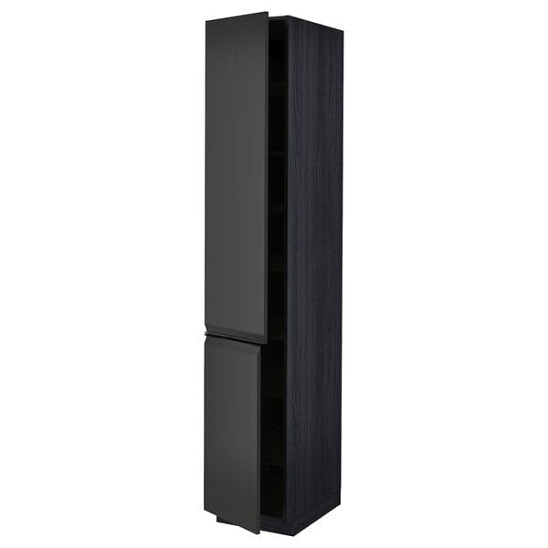 METOD - High cabinet with shelves/2 doors, black/Upplöv matt anthracite, 40x60x220 cm - best price from Maltashopper.com 79495418