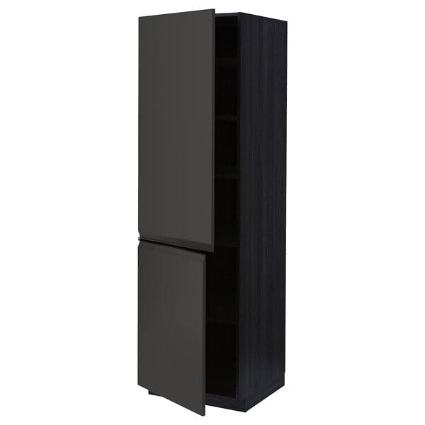 METOD - High cabinet with shelves/2 doors, black/Upplöv matt anthracite, 60x60x200 cm - best price from Maltashopper.com 99495399