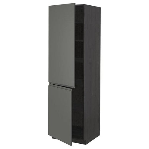 METOD - High cabinet with shelves/2 doors, black/Voxtorp dark grey, 60x60x200 cm