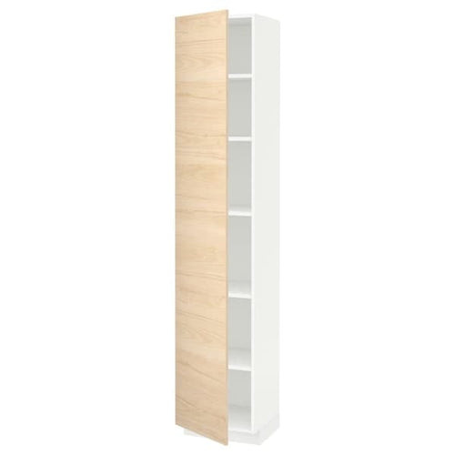 METOD - High cabinet with shelves, white/Askersund light ash effect, 40x37x200 cm