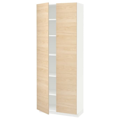 METOD - High cabinet with shelves, white/Askersund light ash effect, 80x37x200 cm