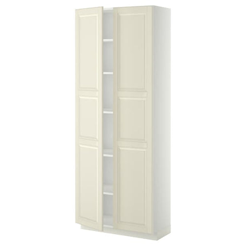 METOD - High cabinet with shelves, white/Bodbyn off-white, 80x37x200 cm