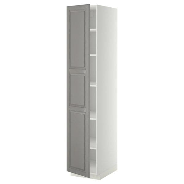 METOD - High cabinet with shelves, white/Bodbyn grey, 40x60x200 cm