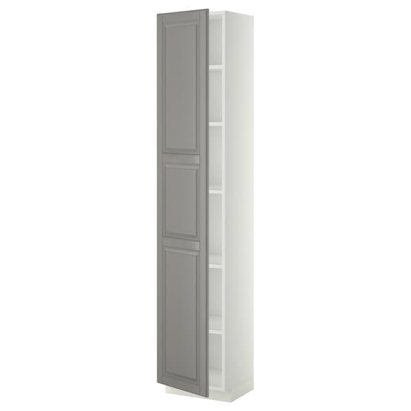 METOD - High cabinet with shelves, white/Bodbyn grey, 40x37x200 cm - best price from Maltashopper.com 69455639