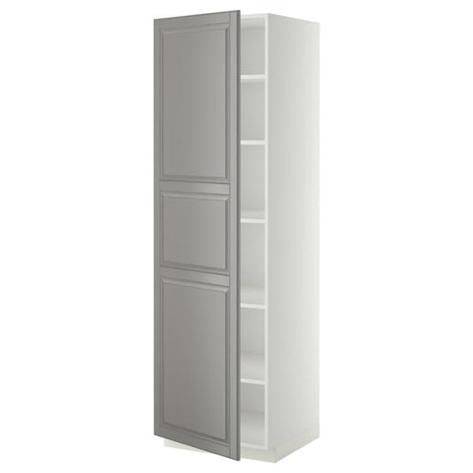 Ikea METOD - High cabinet with shelves, white/Bodbyn grey, 60x60x200 cm