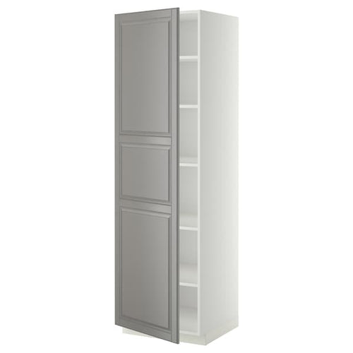 METOD high cabinet with shelves, white/Bodbyn grey, 60x60x200 cm