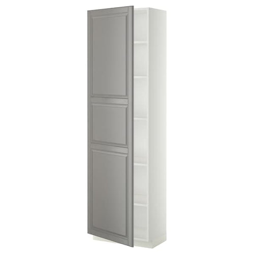 METOD - High cabinet with shelves, white/Bodbyn grey, 60x37x200 cm