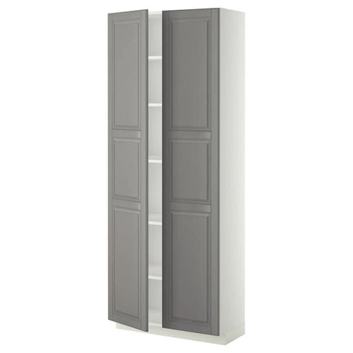 METOD high cabinet with shelves, white/Bodbyn grey, 80x37x200 cm
