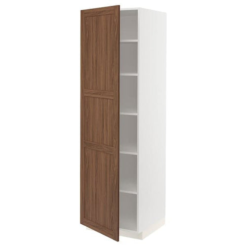 METOD - High cabinet with shelves, white Enköping/brown walnut effect, 60x60x200 cm