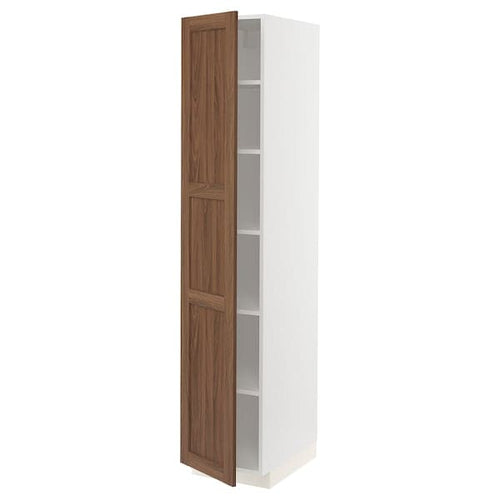 METOD - High cabinet with shelves, white Enköping/brown walnut effect, 40x60x200 cm