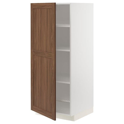 METOD - High cabinet with shelves, white Enköping/brown walnut effect, 60x60x140 cm