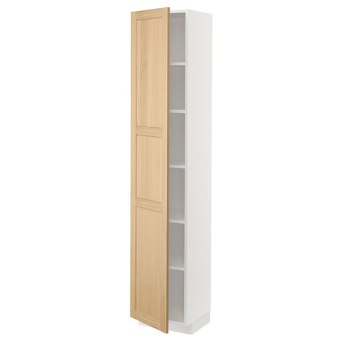 METOD - High cabinet with shelves, white/Forsbacka oak, 40x37x200 cm