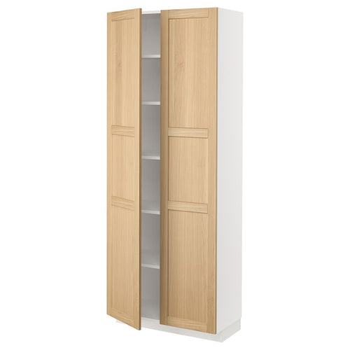 METOD - High cabinet with shelves, white/Forsbacka oak, 80x37x200 cm