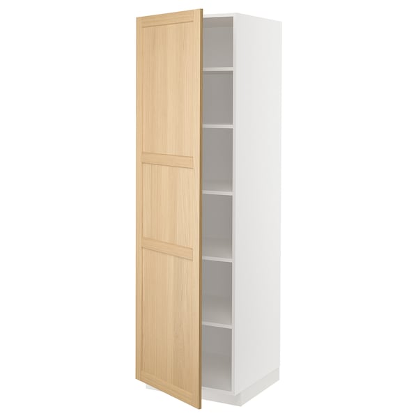 METOD - High cabinet with shelves, white/Forsbacka oak, 60x60x200 cm