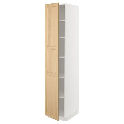 METOD high cabinet with shelves, white/Forsbacka oak, 40x60x200 cm