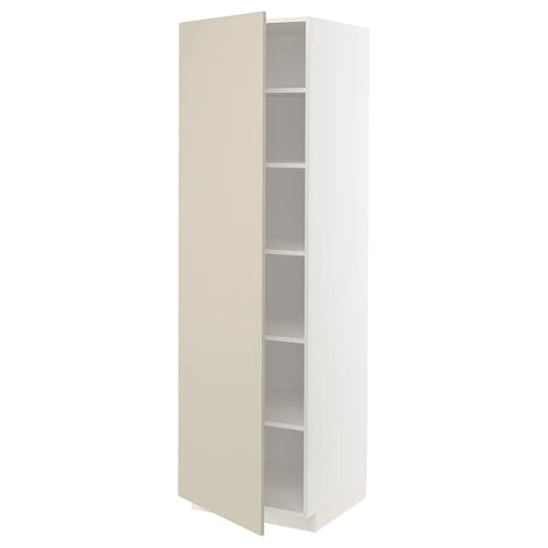 METOD - High cabinet with shelves, white/Havstorp beige, 60x60x200 cm
