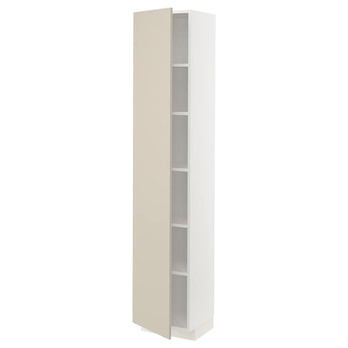 METOD - High cabinet with shelves, white/Havstorp beige, 40x37x200 cm