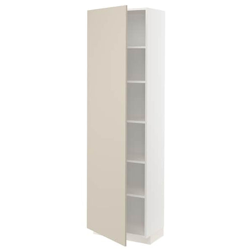 METOD - High cabinet with shelves, white/Havstorp beige, 60x37x200 cm