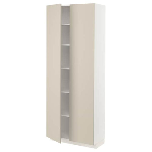 METOD - High cabinet with shelves, white/Havstorp beige, 80x37x200 cm