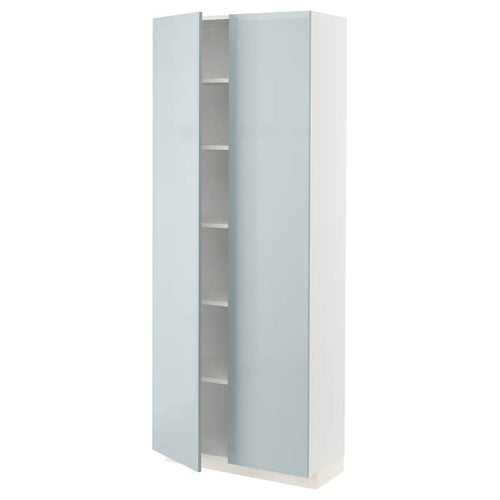 METOD - High cabinet with shelves, white/Kallarp light grey-blue, 80x37x200 cm