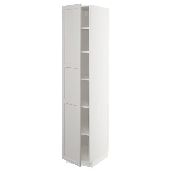 METOD - High cabinet with shelves, white/Lerhyttan light grey, 40x60x200 cm