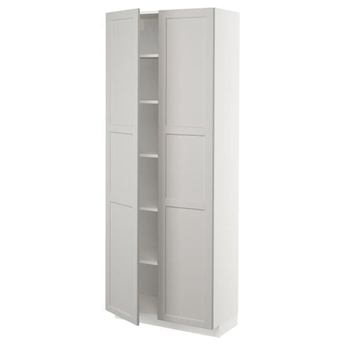 METOD - High cabinet with shelves, white/Lerhyttan light grey, 80x37x200 cm