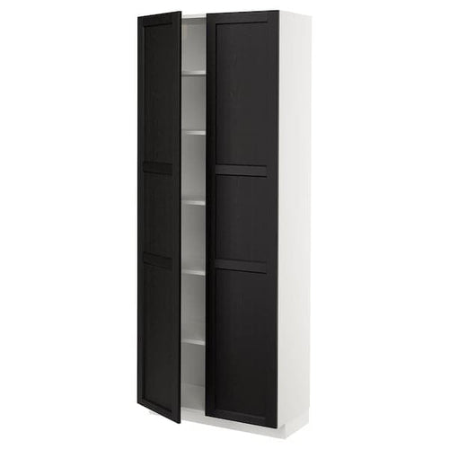 METOD - High cabinet with shelves, white/Lerhyttan black stained, 80x37x200 cm