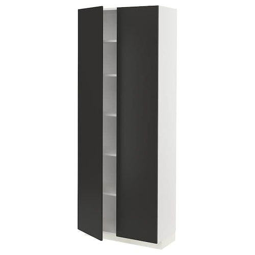 METOD - High cabinet with shelves, white/Nickebo matt anthracite, 80x37x200 cm