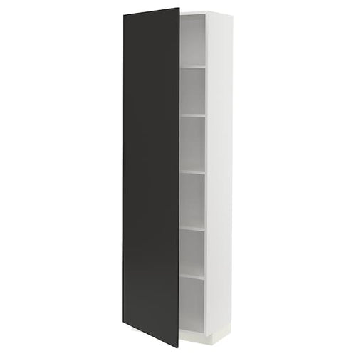 METOD - High cabinet with shelves, white/Nickebo matt anthracite, 60x37x200 cm