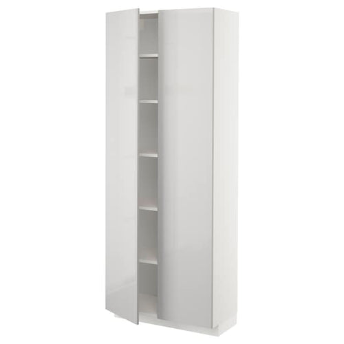 METOD - High cabinet with shelves, white/Ringhult light grey, 80x37x200 cm