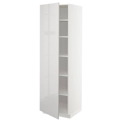 METOD high cabinet with shelves, white/Ringhult light grey, 60x60x200 cm