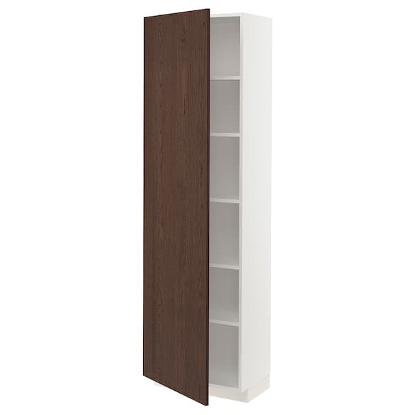 Ikea METOD - High cabinet with shelves, white/Sinarp brown, 60x37x200 cm