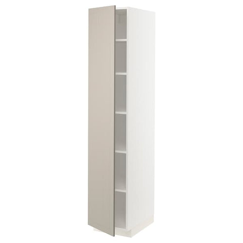 METOD - High cabinet with shelves, white/Stensund beige, 40x60x200 cm