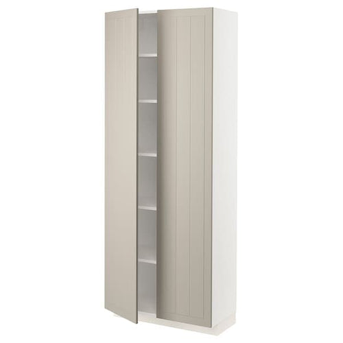 METOD - High cabinet with shelves, white/Stensund beige, 80x37x200 cm