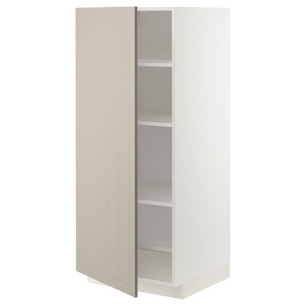 METOD - High cabinet with shelves, white/Stensund beige