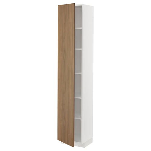 METOD - High cabinet with shelves, white/Tistorp brown walnut effect, 40x37x200 cm