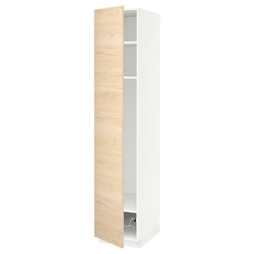 METOD - High cabinet w shelves/wire basket, white/Askersund light ash effect, 40x60x200 cm