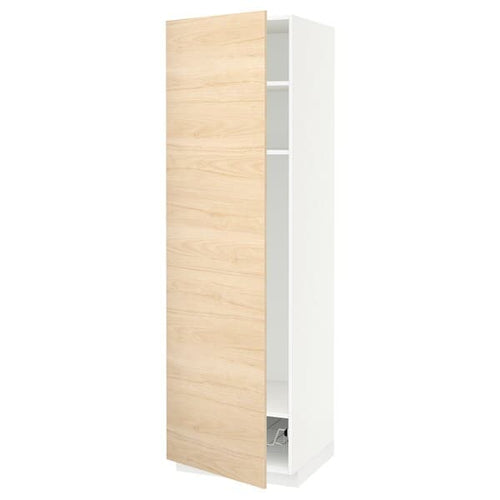 METOD - High cabinet w shelves/wire basket, white/Askersund light ash effect, 60x60x200 cm